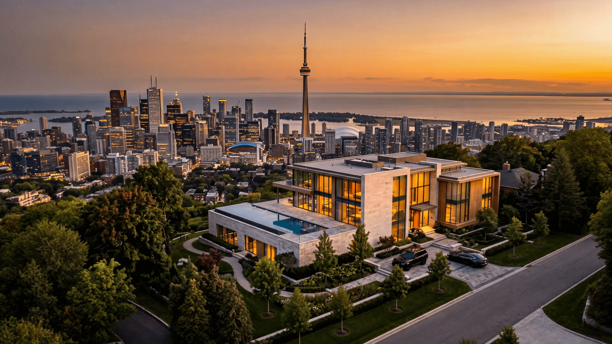 A luxury Greater Toronto Area estate at dusk